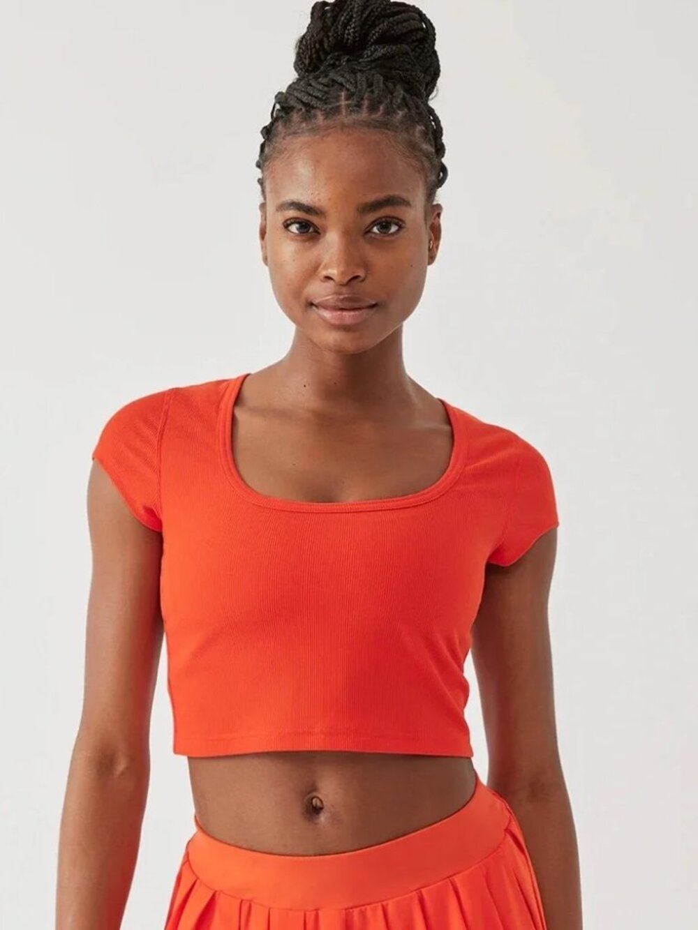 Outdoor Voices Ribbed Scoop Neck Crop Top - Orange/Red